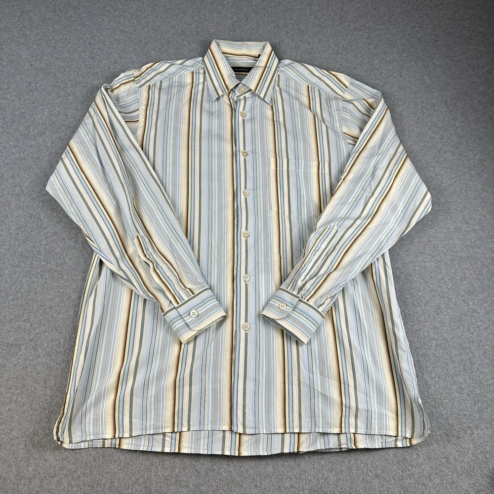Vintage Y2K Ermenegildo Zegna Large Multi Stripe Cotton Dress Shirt Mens